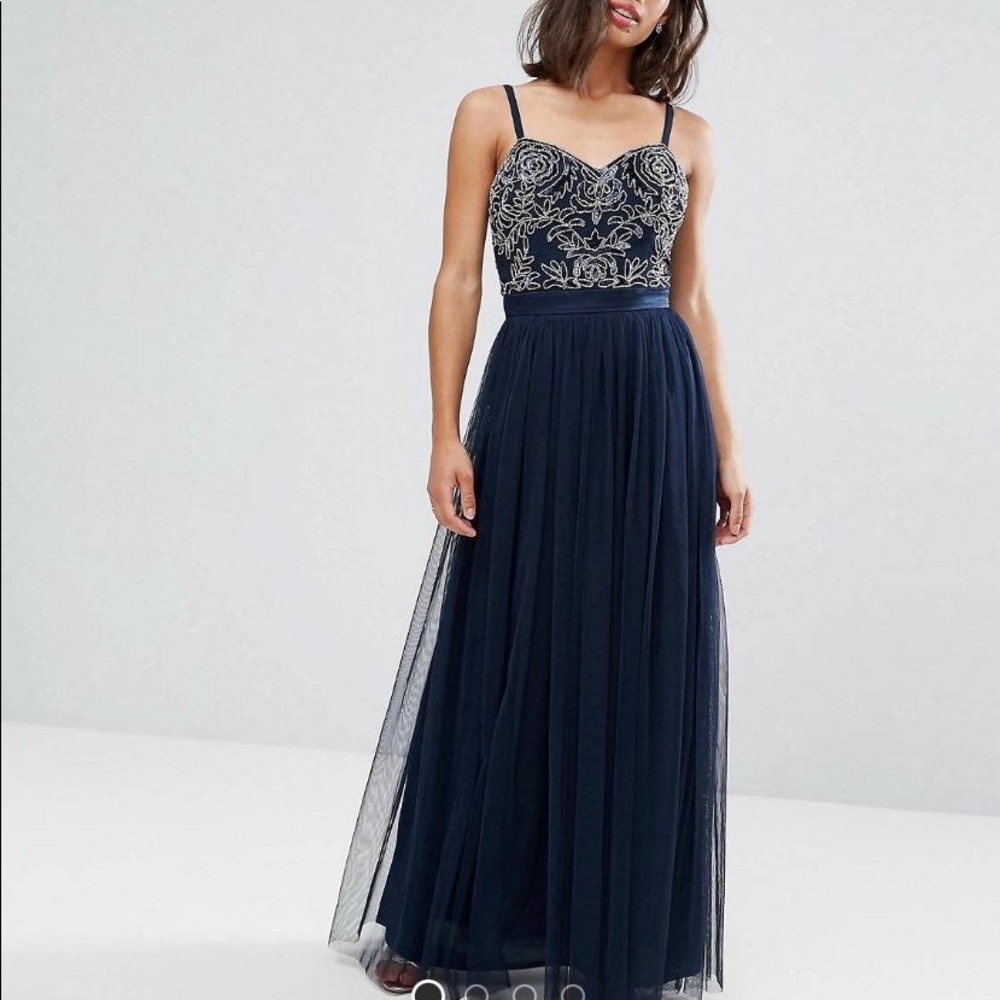 ASOS maya petite navy blue tulle dress with a bow